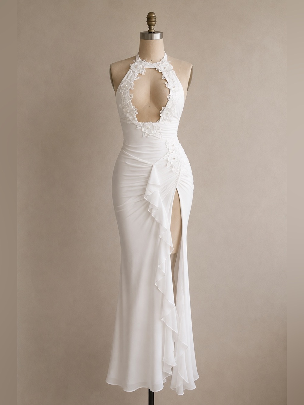 NWT Outcast Clothing Rhiae White Halter Ruffle Maxi Dress XS